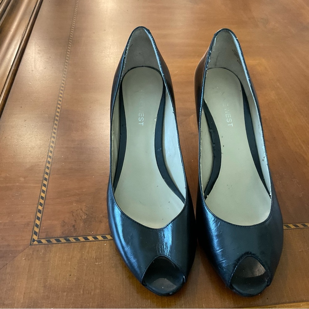 Nine West Black Peep-Toe Heels